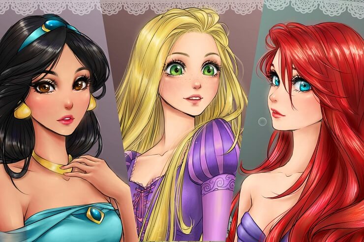 10 princesas da Disney como animes feitos pela Maryam Safdar Princesas da Disney como animes recriadas pela artista Maryam Safdar