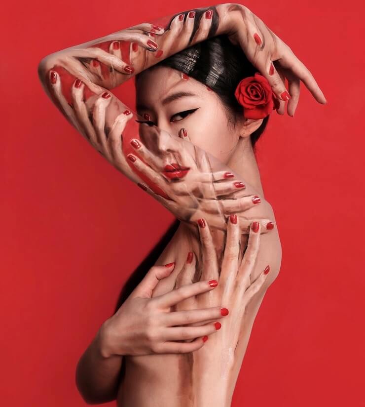 Incríveis ilusões de ótica corporal da sul-coreana Dain Yoon Ilusões de ótica da artista Dain Yoon