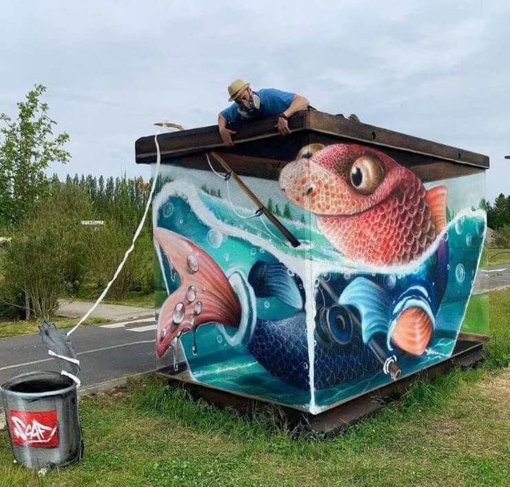 Pintura de grafite 3D do artista francês Pierrot Scaf