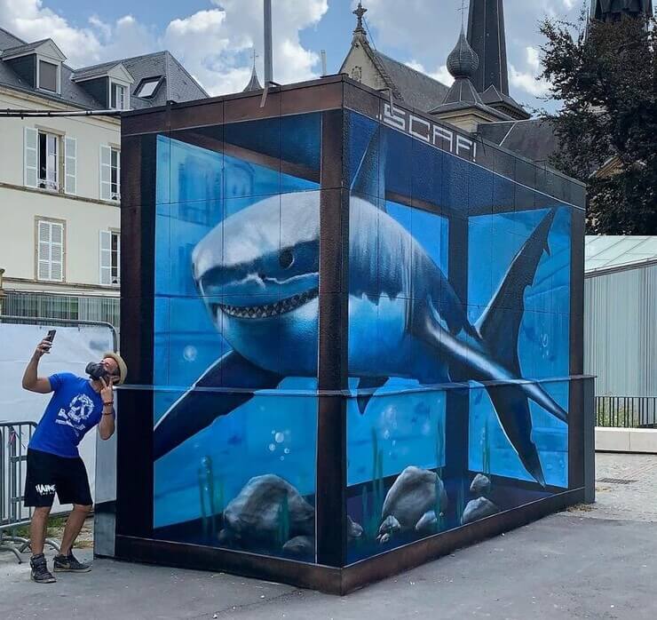 Pintura de grafite 3D do artista francês Pierrot Scaf